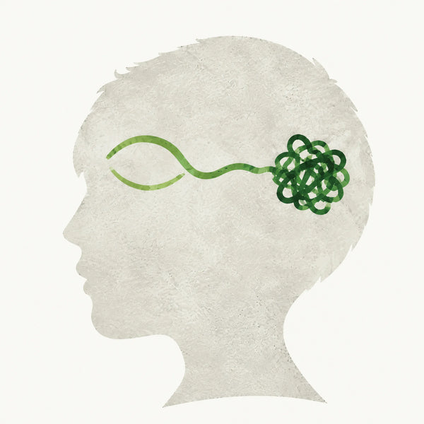 Illustration of a young child's head with a tight knot loosening into a soft open loop